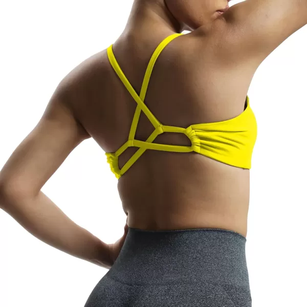 Aoxjox Womens Workout Sports Bras Fitness Molly Cross Back Ruched Padded Bra Yoga Crop Tank TopVibrant Yellow