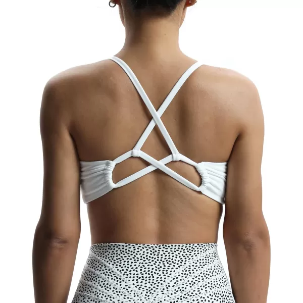 Aoxjox Womens Workout Sports Bras Fitness Molly Cross Back Ruched Padded Bra Yoga Crop Tank TopWhite
