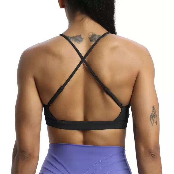 Aoxjox Womens Workout Sports Bras Jamie Deep V Fitness Backless Padded Training Gym Bra Yoga Crop Tank TopA Black