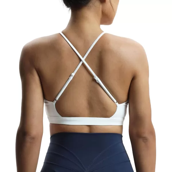 Aoxjox Womens Workout Sports Bras Jamie Deep V Fitness Backless Padded Training Gym Bra Yoga Crop Tank TopA White
