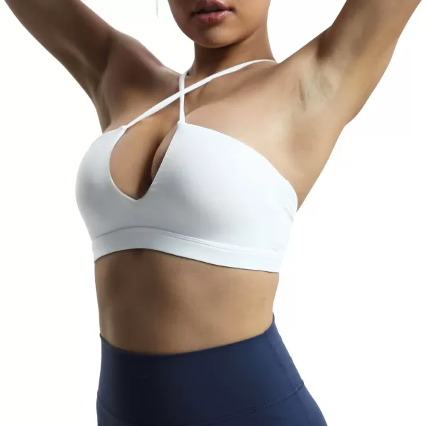 Aoxjox Womens Workout Sports Bras Jamie Deep V Fitness Backless Padded Training Gym Bra Yoga Crop Tank TopA White