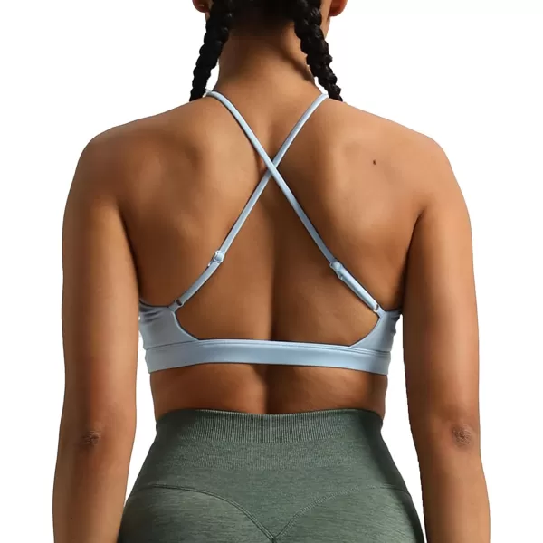 Aoxjox Womens Workout Sports Bras Jamie Deep V Fitness Backless Padded Training Gym Bra Yoga Crop Tank TopAiry Blue