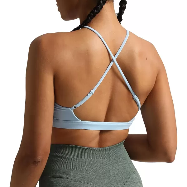 Aoxjox Womens Workout Sports Bras Jamie Deep V Fitness Backless Padded Training Gym Bra Yoga Crop Tank TopAiry Blue