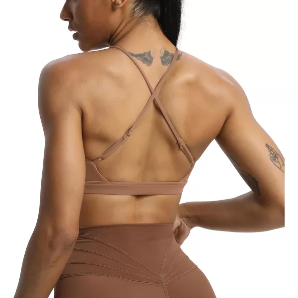 Aoxjox Womens Workout Sports Bras Jamie Deep V Fitness Backless Padded Training Gym Bra Yoga Crop Tank TopBrownie