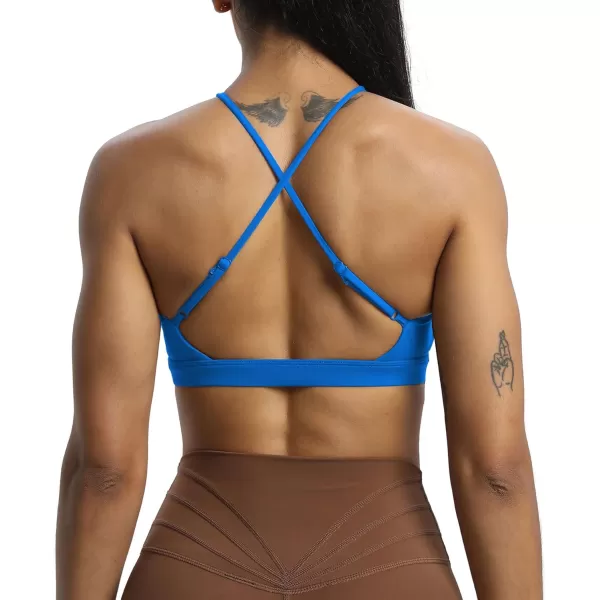 Aoxjox Womens Workout Sports Bras Jamie Deep V Fitness Backless Padded Training Gym Bra Yoga Crop Tank TopDirectoire Blue