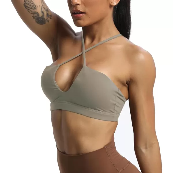 Aoxjox Womens Workout Sports Bras Jamie Deep V Fitness Backless Padded Training Gym Bra Yoga Crop Tank TopDriftwood