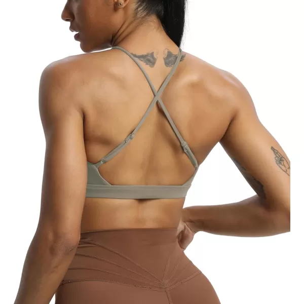 Aoxjox Womens Workout Sports Bras Jamie Deep V Fitness Backless Padded Training Gym Bra Yoga Crop Tank TopDriftwood