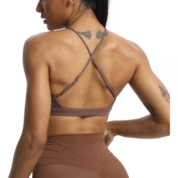 Aoxjox Womens Workout Sports Bras Jamie Deep V Fitness Backless Padded Training Gym Bra Yoga Crop Tank TopFudge Coffee