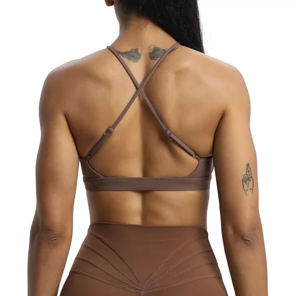Aoxjox Womens Workout Sports Bras Jamie Deep V Fitness Backless Padded Training Gym Bra Yoga Crop Tank TopFudge Coffee