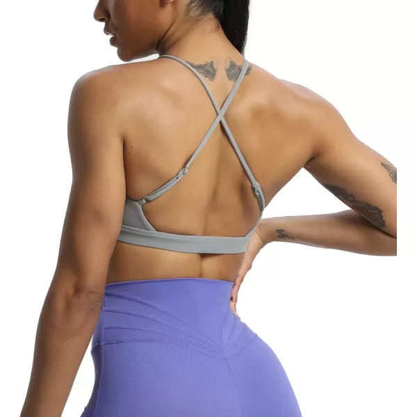 Aoxjox Womens Workout Sports Bras Jamie Deep V Fitness Backless Padded Training Gym Bra Yoga Crop Tank TopGrey