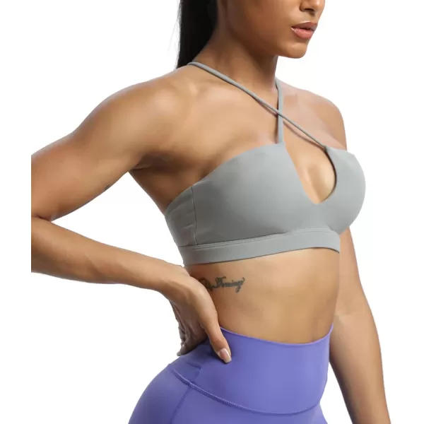 Aoxjox Womens Workout Sports Bras Jamie Deep V Fitness Backless Padded Training Gym Bra Yoga Crop Tank TopGrey
