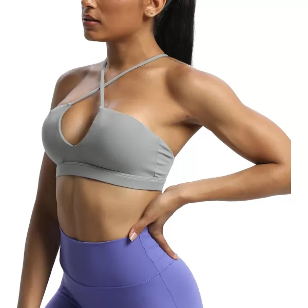 Aoxjox Womens Workout Sports Bras Jamie Deep V Fitness Backless Padded Training Gym Bra Yoga Crop Tank TopGrey