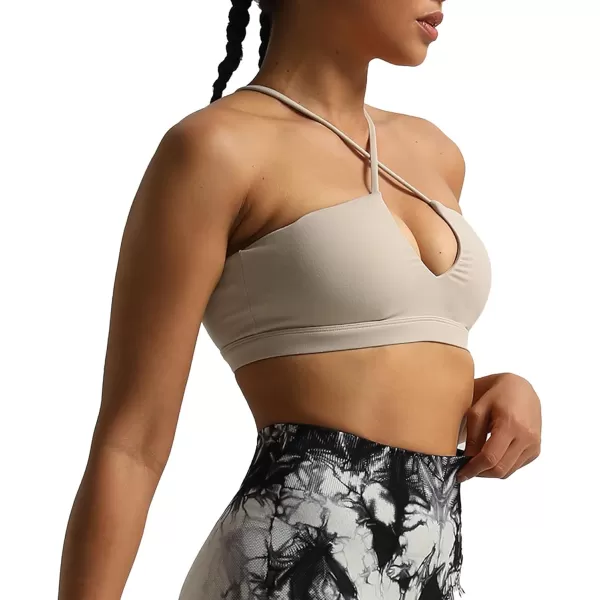 Aoxjox Womens Workout Sports Bras Jamie Deep V Fitness Backless Padded Training Gym Bra Yoga Crop Tank TopMink