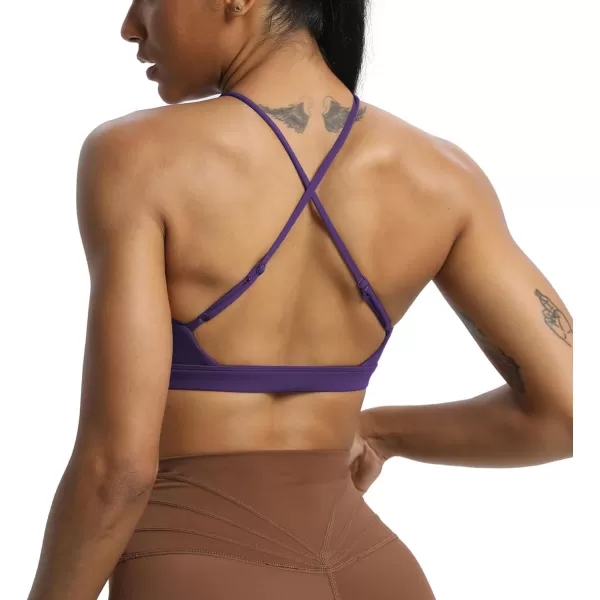 Aoxjox Womens Workout Sports Bras Jamie Deep V Fitness Backless Padded Training Gym Bra Yoga Crop Tank TopMulberry Purple