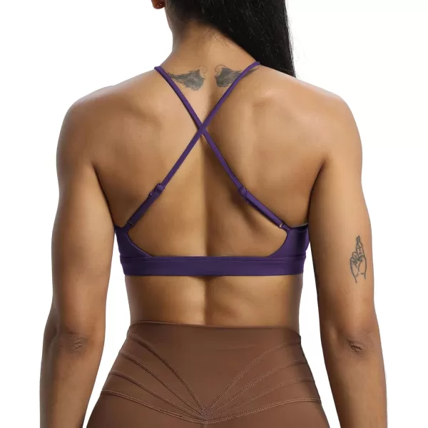 Aoxjox Womens Workout Sports Bras Jamie Deep V Fitness Backless Padded Training Gym Bra Yoga Crop Tank TopMulberry Purple