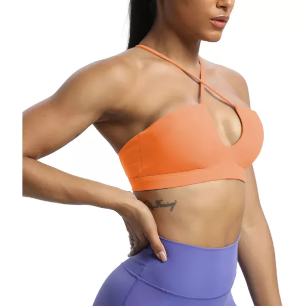 Aoxjox Womens Workout Sports Bras Jamie Deep V Fitness Backless Padded Training Gym Bra Yoga Crop Tank TopPapaya Orange