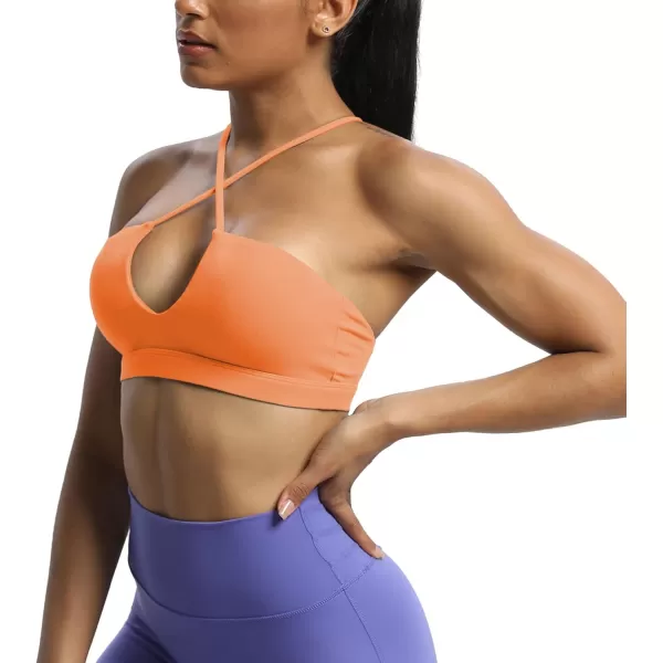 Aoxjox Womens Workout Sports Bras Jamie Deep V Fitness Backless Padded Training Gym Bra Yoga Crop Tank TopPapaya Orange
