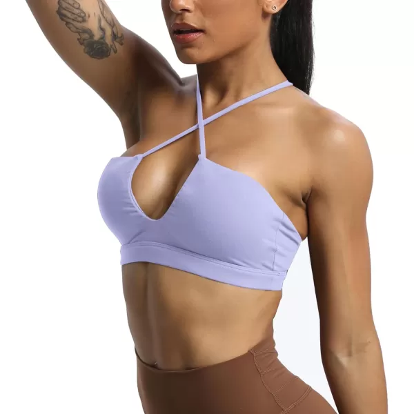 Aoxjox Womens Workout Sports Bras Jamie Deep V Fitness Backless Padded Training Gym Bra Yoga Crop Tank TopPurple Heather