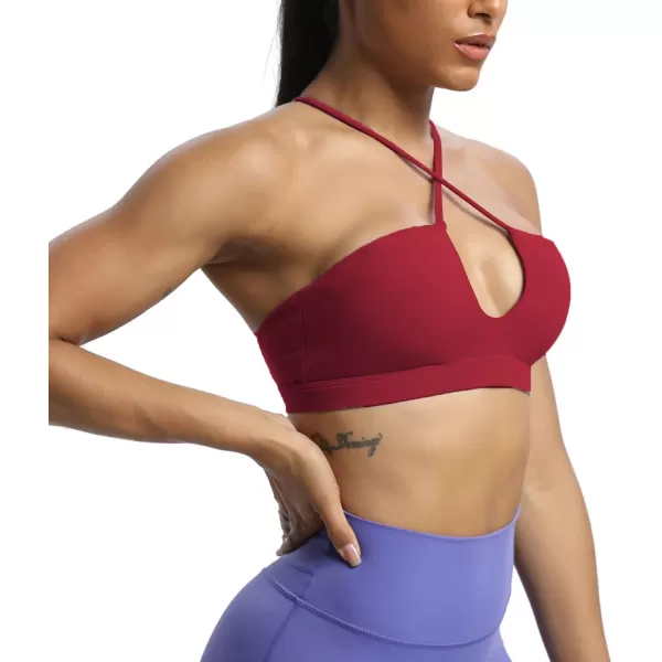 Aoxjox Womens Workout Sports Bras Jamie Deep V Fitness Backless Padded Training Gym Bra Yoga Crop Tank TopRumba Red