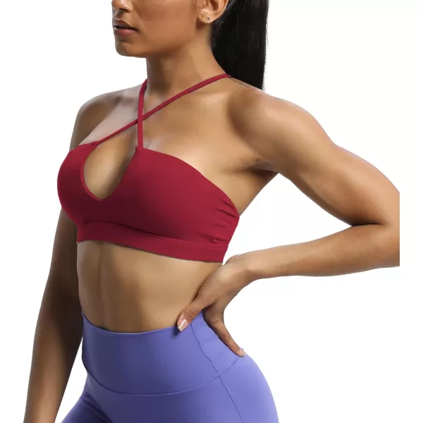Aoxjox Womens Workout Sports Bras Jamie Deep V Fitness Backless Padded Training Gym Bra Yoga Crop Tank TopRumba Red