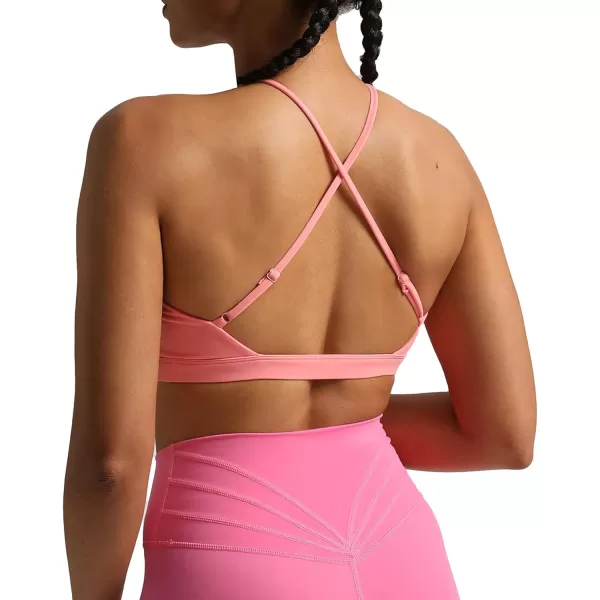 Aoxjox Womens Workout Sports Bras Jamie Deep V Fitness Backless Padded Training Gym Bra Yoga Crop Tank TopSalmon Rose
