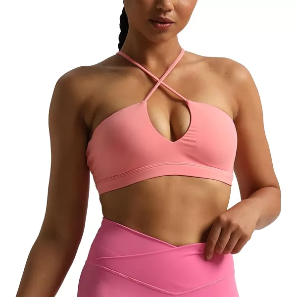Aoxjox Womens Workout Sports Bras Jamie Deep V Fitness Backless Padded Training Gym Bra Yoga Crop Tank TopSalmon Rose