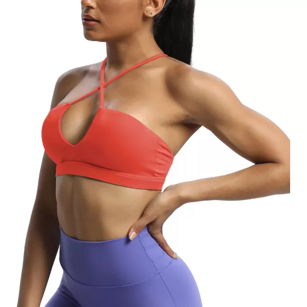 Aoxjox Womens Workout Sports Bras Jamie Deep V Fitness Backless Padded Training Gym Bra Yoga Crop Tank TopSpiced Coral