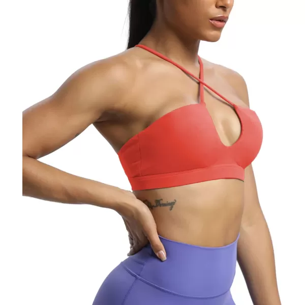 Aoxjox Womens Workout Sports Bras Jamie Deep V Fitness Backless Padded Training Gym Bra Yoga Crop Tank TopSpiced Coral