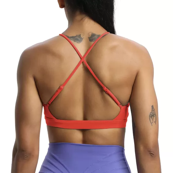 Aoxjox Womens Workout Sports Bras Jamie Deep V Fitness Backless Padded Training Gym Bra Yoga Crop Tank TopSpiced Coral