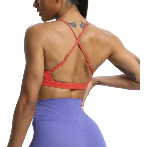 Aoxjox Womens Workout Sports Bras Jamie Deep V Fitness Backless Padded Training Gym Bra Yoga Crop Tank TopSpiced Coral