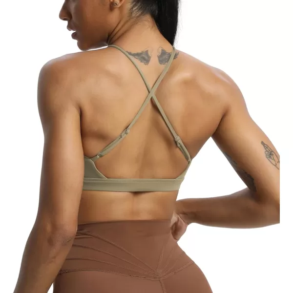 Aoxjox Womens Workout Sports Bras Jamie Deep V Fitness Backless Padded Training Gym Bra Yoga Crop Tank TopTaupe