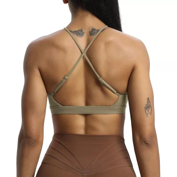 Aoxjox Womens Workout Sports Bras Jamie Deep V Fitness Backless Padded Training Gym Bra Yoga Crop Tank TopTaupe