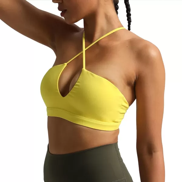 Aoxjox Womens Workout Sports Bras Jamie Deep V Fitness Backless Padded Training Gym Bra Yoga Crop Tank TopVibrant Yellow