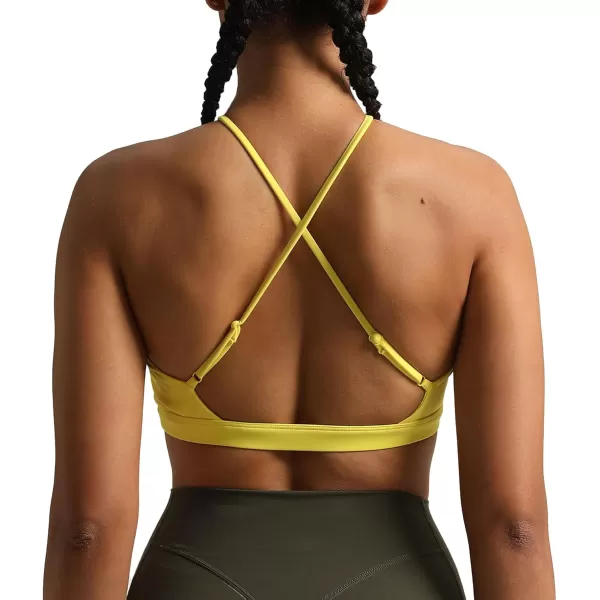 Aoxjox Womens Workout Sports Bras Jamie Deep V Fitness Backless Padded Training Gym Bra Yoga Crop Tank TopVibrant Yellow