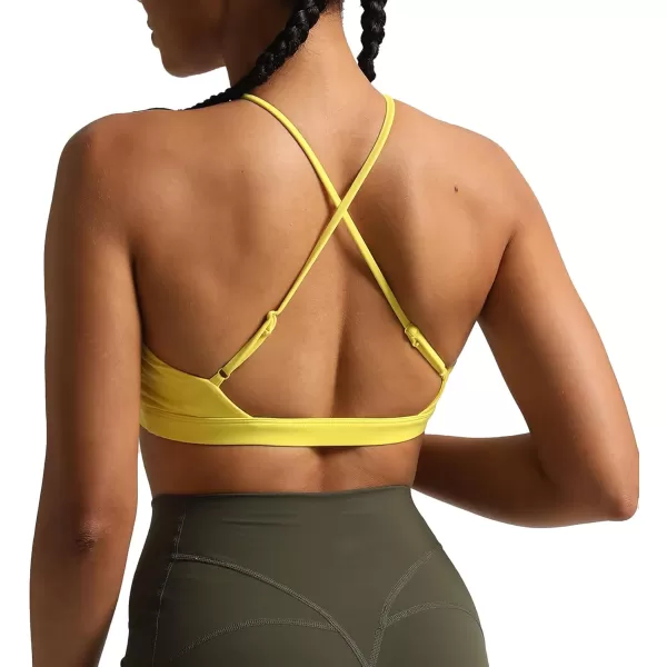 Aoxjox Womens Workout Sports Bras Jamie Deep V Fitness Backless Padded Training Gym Bra Yoga Crop Tank TopVibrant Yellow