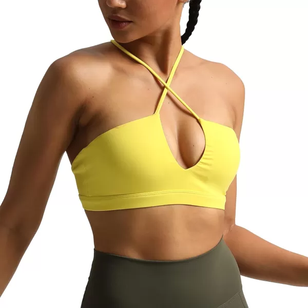 Aoxjox Womens Workout Sports Bras Jamie Deep V Fitness Backless Padded Training Gym Bra Yoga Crop Tank TopVibrant Yellow