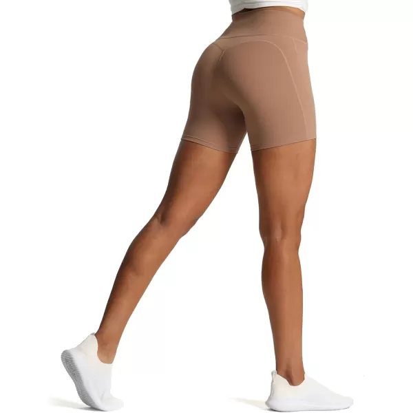 Aoxjox Workout Biker Shorts for Women Tummy Control High Waisted Exercise Geo Gym Yoga Shorts 6quotBrownie