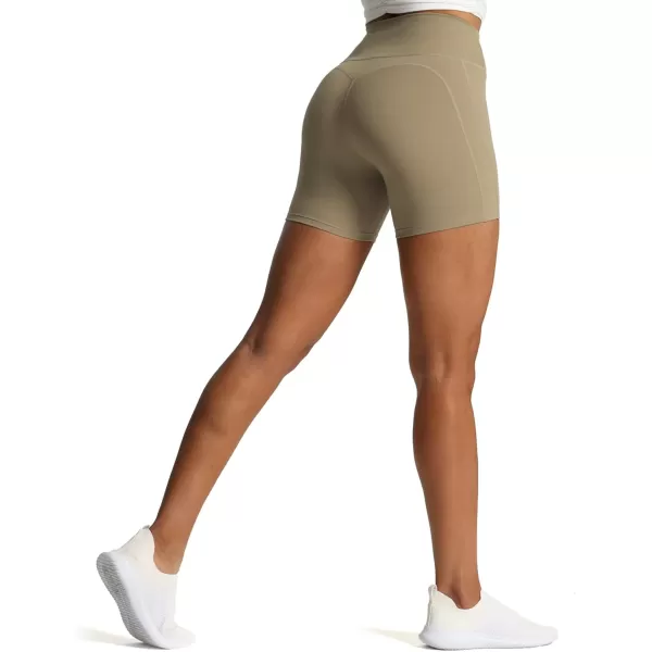 Aoxjox Workout Biker Shorts for Women Tummy Control High Waisted Exercise Geo Gym Yoga Shorts 6quotTaupe