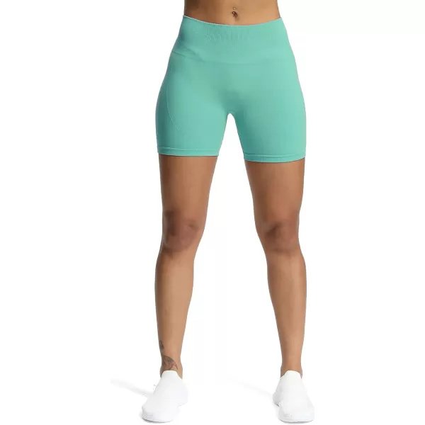 Aoxjox Workout Seamless Biker Shorts for Women High Waisted Exercise Athletic Gym Fitness Yoga Contour Sculpt Shorts 6quotBlue Turquoise