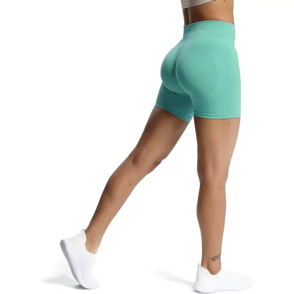 Aoxjox Workout Seamless Biker Shorts for Women High Waisted Exercise Athletic Gym Fitness Yoga Contour Sculpt Shorts 6quotBlue Turquoise