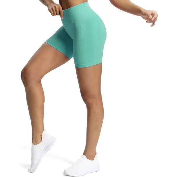 Aoxjox Workout Seamless Biker Shorts for Women High Waisted Exercise Athletic Gym Fitness Yoga Contour Sculpt Shorts 6quotBlue Turquoise