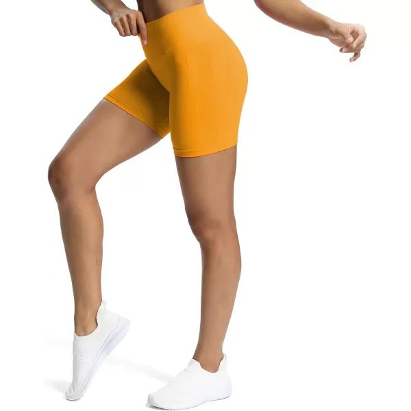 Aoxjox Workout Seamless Biker Shorts for Women High Waisted Exercise Athletic Gym Fitness Yoga Contour Sculpt Shorts 6quotCadmium Yellow