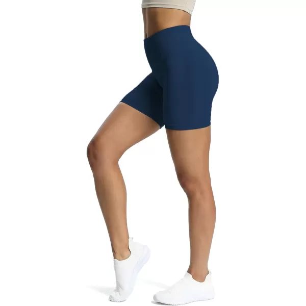 Aoxjox Workout Seamless Biker Shorts for Women High Waisted Exercise Athletic Gym Fitness Yoga Contour Sculpt Shorts 6quotEstate Blue