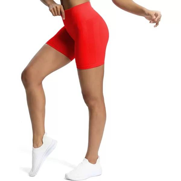 Aoxjox Workout Seamless Biker Shorts for Women High Waisted Exercise Athletic Gym Fitness Yoga Contour Sculpt Shorts 6quotFiery Red