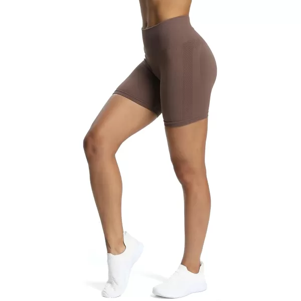 Aoxjox Workout Seamless Biker Shorts for Women High Waisted Exercise Athletic Gym Fitness Yoga Contour Sculpt Shorts 6quotFudge Coffee