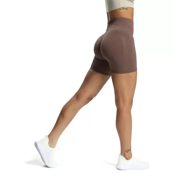 Aoxjox Workout Seamless Biker Shorts for Women High Waisted Exercise Athletic Gym Fitness Yoga Contour Sculpt Shorts 6quotFudge Coffee