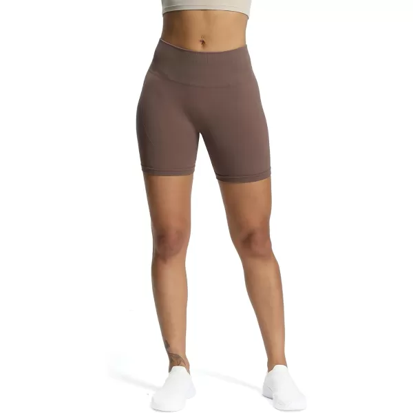 Aoxjox Workout Seamless Biker Shorts for Women High Waisted Exercise Athletic Gym Fitness Yoga Contour Sculpt Shorts 6quotFudge Coffee