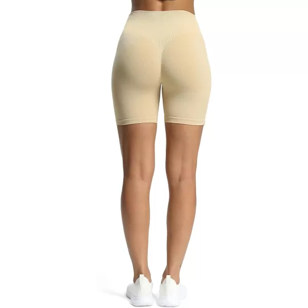 Aoxjox Workout Seamless Biker Shorts for Women High Waisted Exercise Athletic Gym Fitness Yoga Contour Sculpt Shorts 6quotPale Khaki