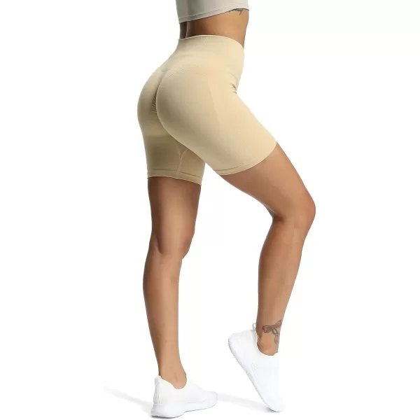 Aoxjox Workout Seamless Biker Shorts for Women High Waisted Exercise Athletic Gym Fitness Yoga Contour Sculpt Shorts 6quotPale Khaki