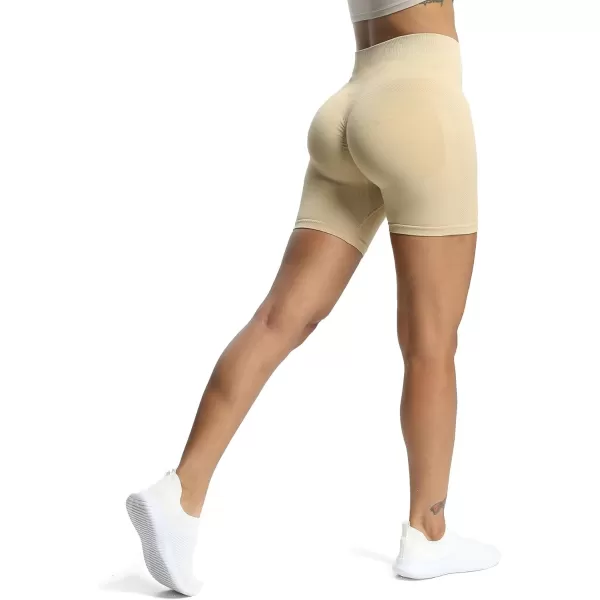 Aoxjox Workout Seamless Biker Shorts for Women High Waisted Exercise Athletic Gym Fitness Yoga Contour Sculpt Shorts 6quotPale Khaki